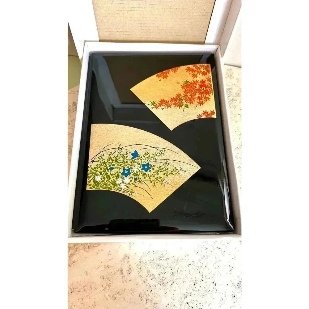 Denso Black Gold Floral Print Hinged Double Wall Bifold Folding Picture Frame ne